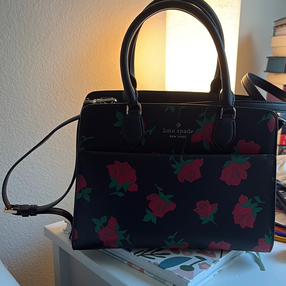 Kate Spade Black and Red Floral Satchel